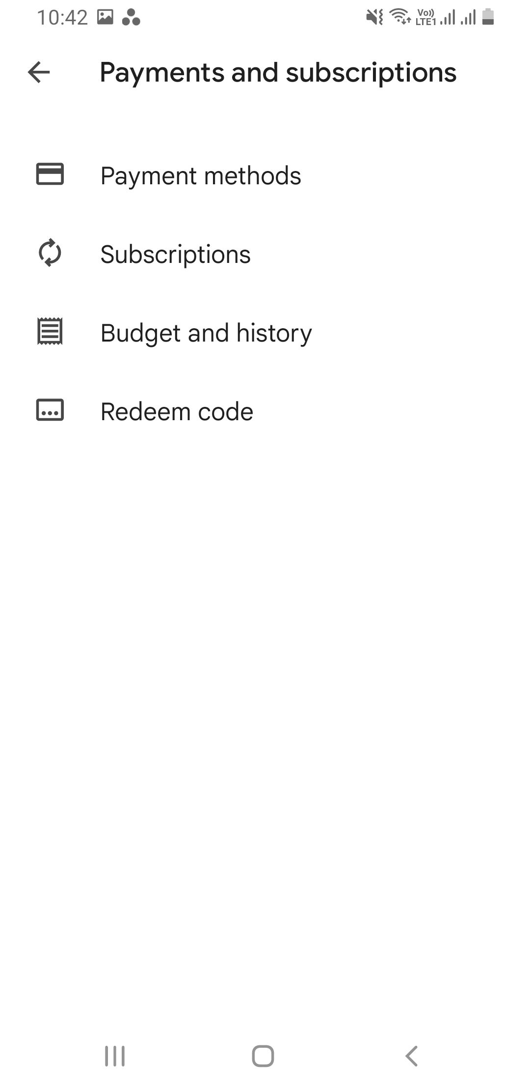 Screenshot of Play Store payment options