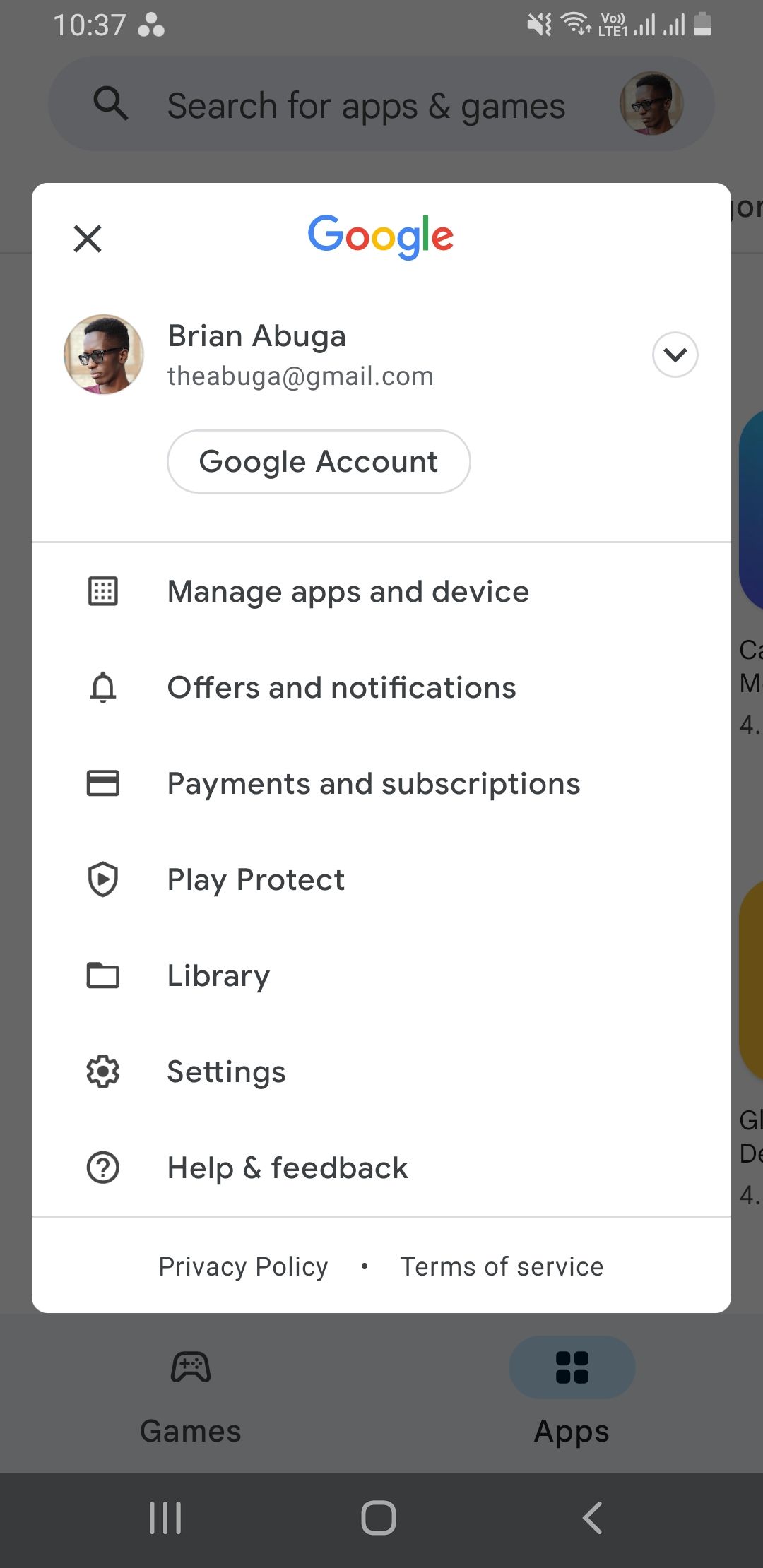 Screenshot of Play Store profile