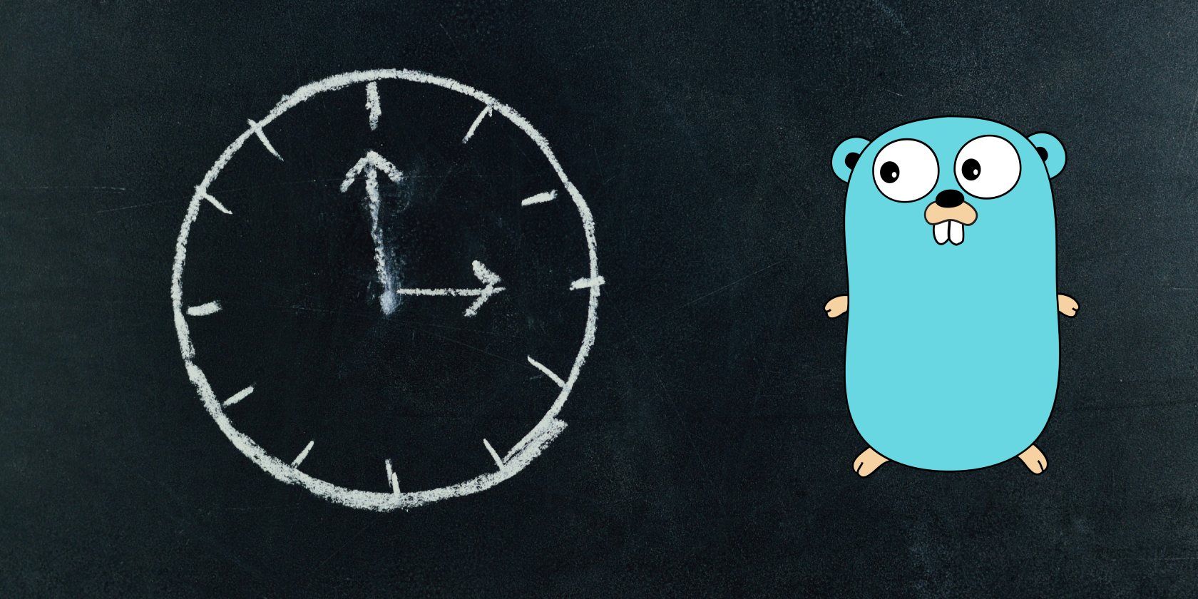 Golang's gopher mascot and a clock drawn with chalk