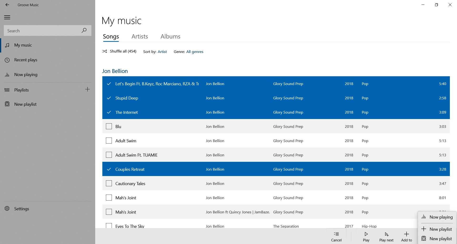 Adding a song to a playlist on groove music