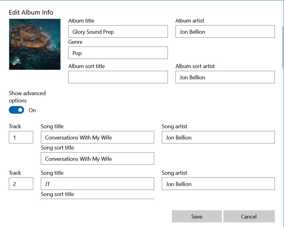Editing song info on groove music