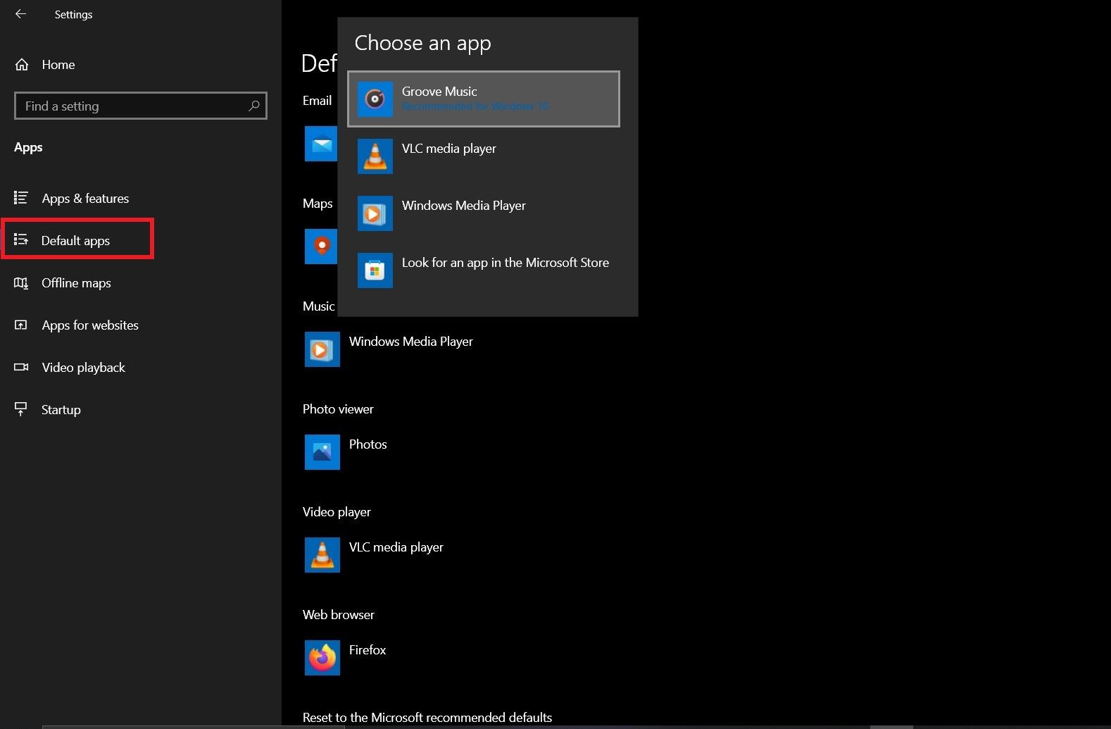 Setting groove music as default music player