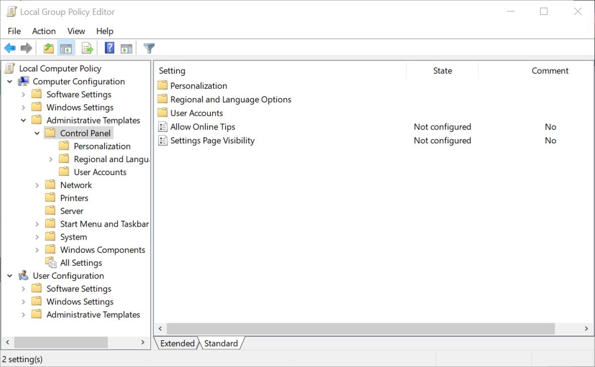 The group policy editor in Windows