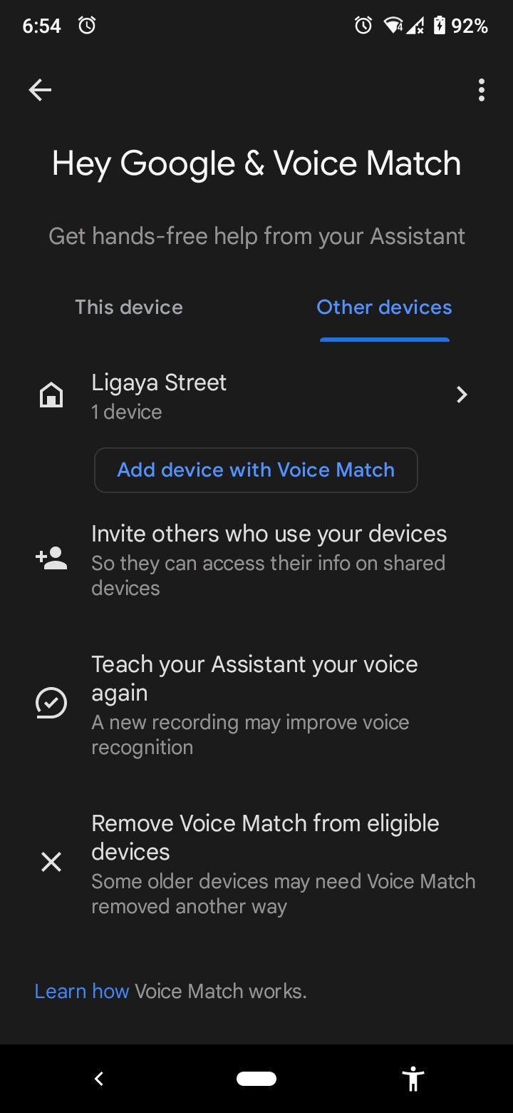 other devices settings under hey google and voice match 