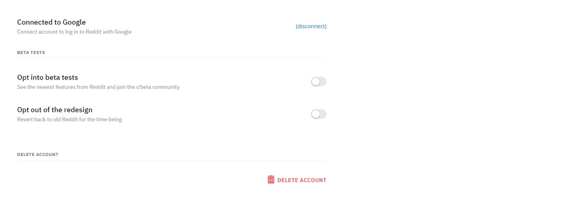 how to delete reddit account screenshot