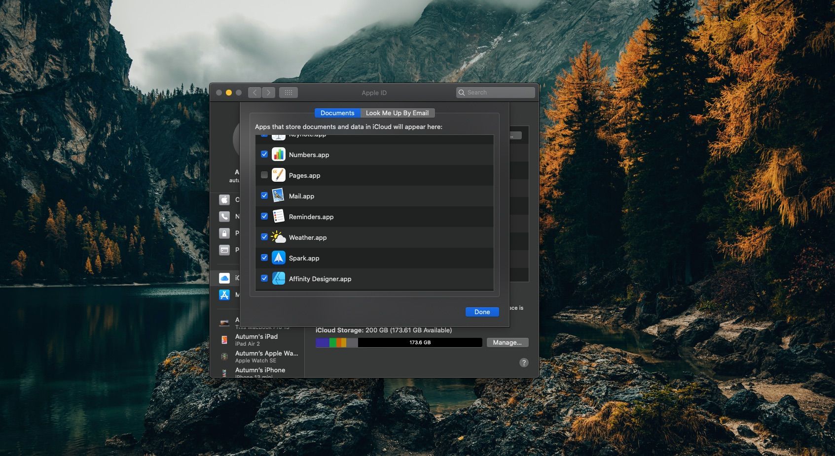 Cloud drive settings menu on Mac computer