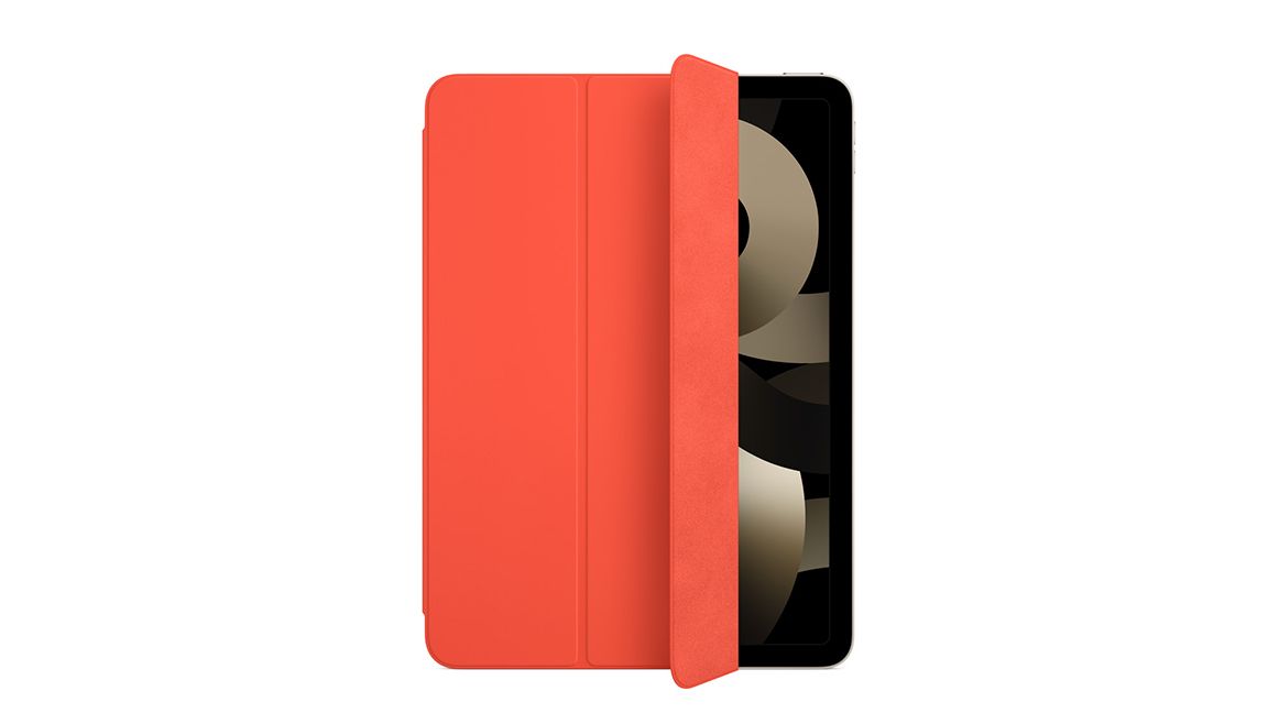 Orange iPad folio case on a white background.