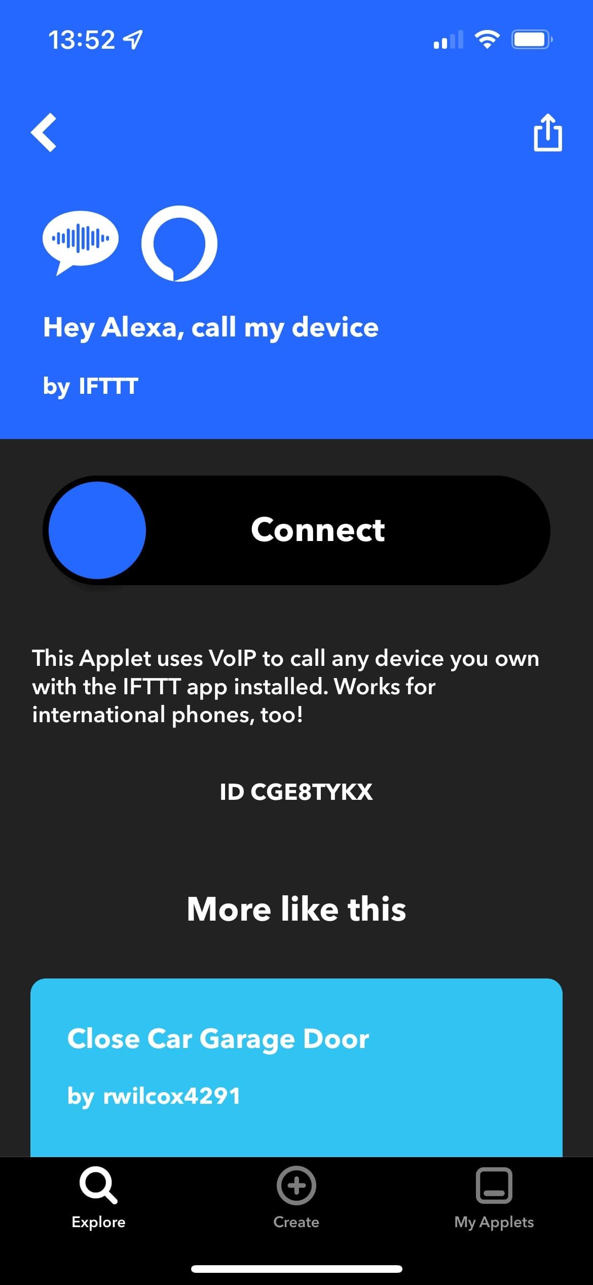 An IFTTT Applet that links with Alexa