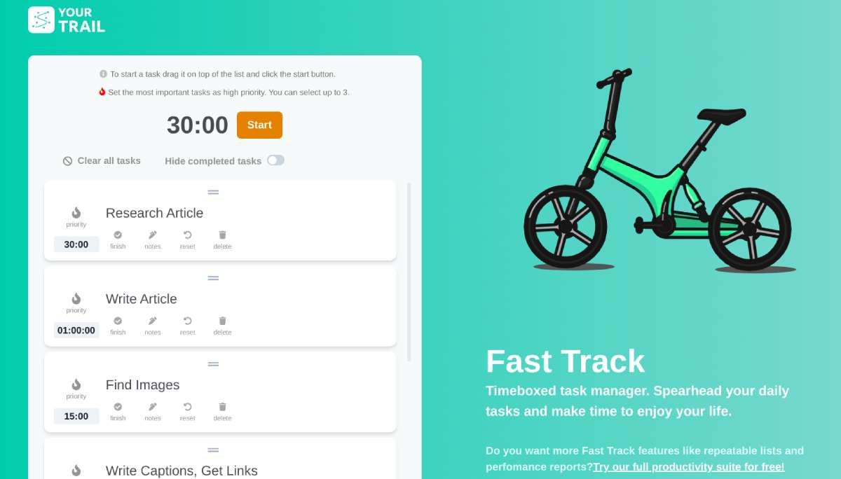 Fast Track lets you create timeboxed tasks as well as save templates for recurring projects