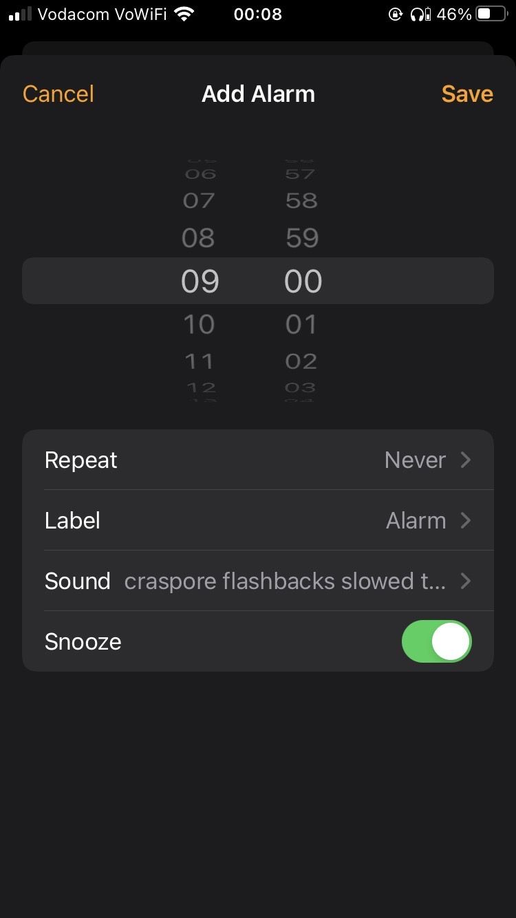 New Alarm Setting on iPhone Clock App