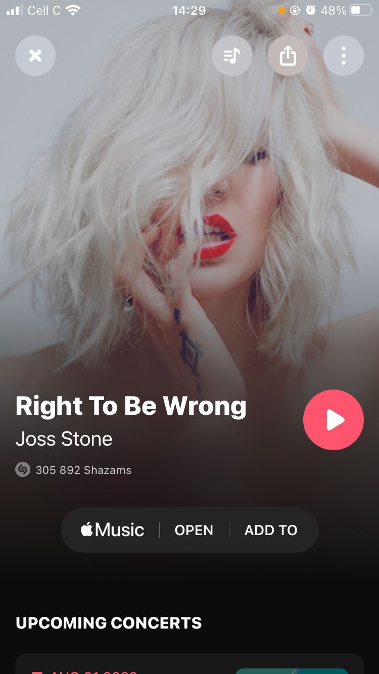 joss stone's right to be wrong song on shazam mobile app