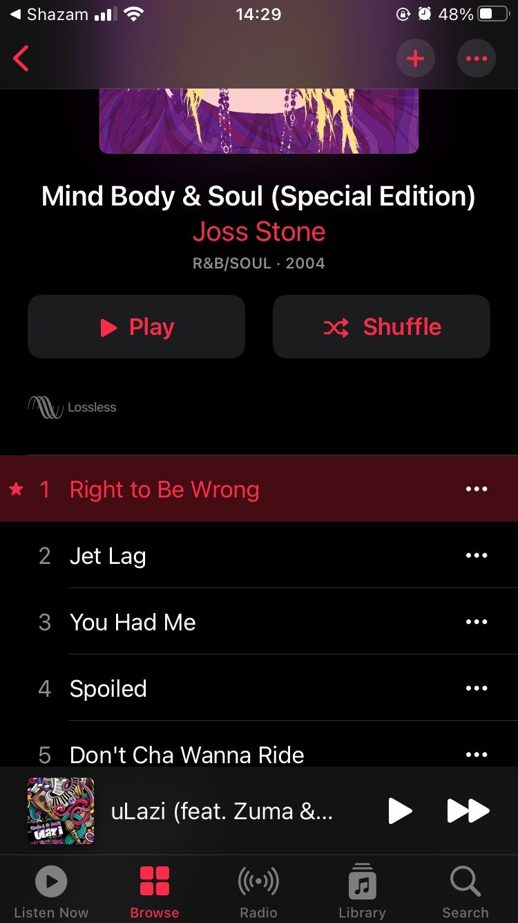 joss stone's right to be wrong song on apple music via shazam mobile app