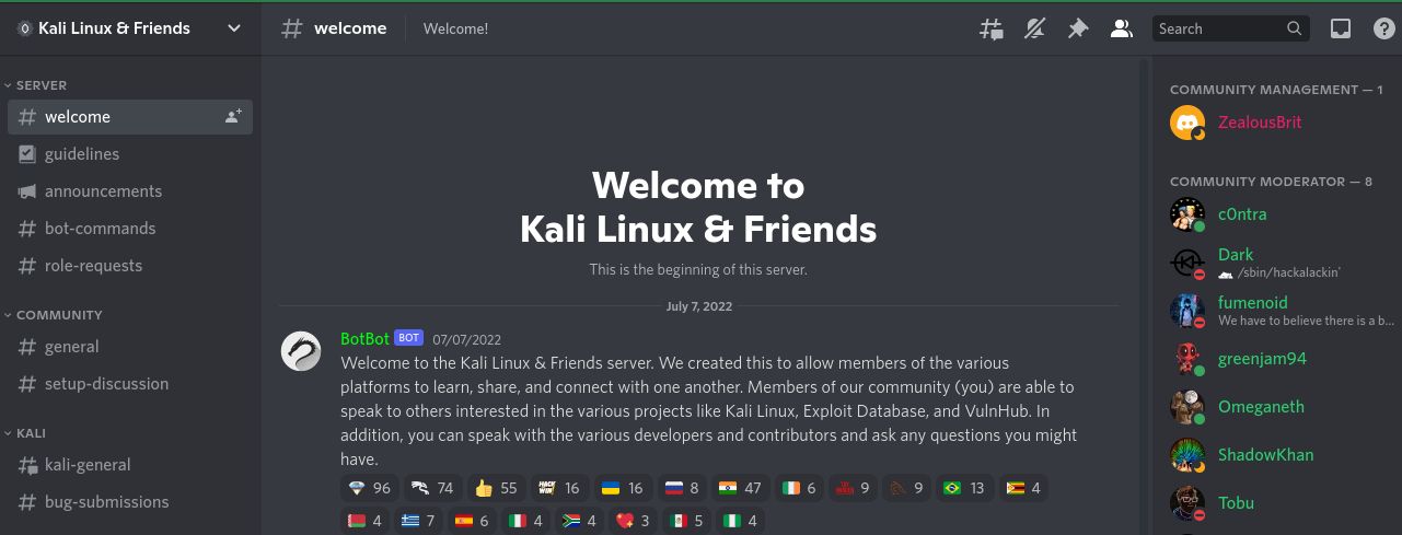 Kali Linux Discord server