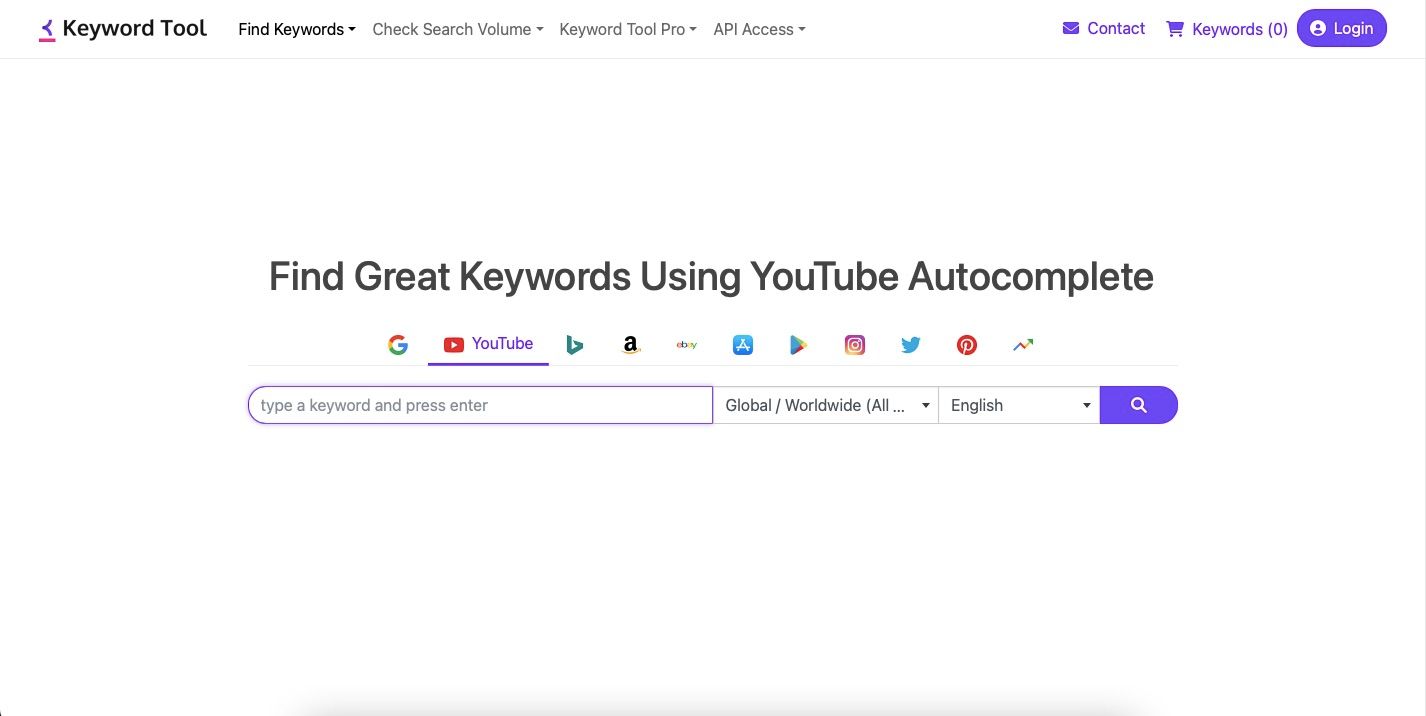 screenshot showing a keyword research tool for youtube