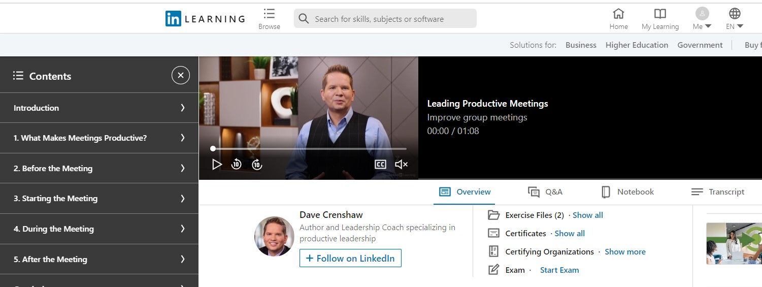 leading productive meetings linkedin learning course