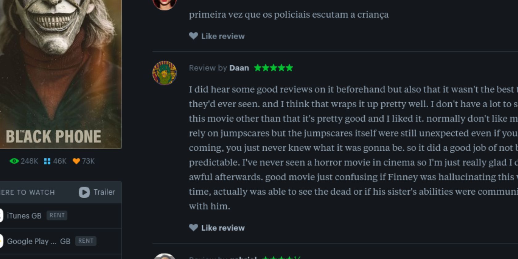 همه نقدها برای فیلم Black Phone در Letterboxd