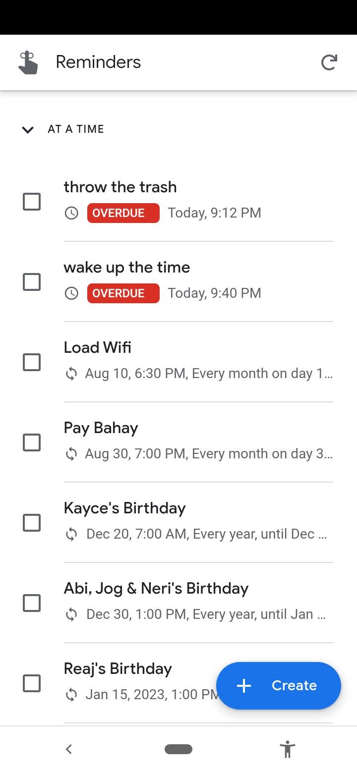 list of reminders in google home app