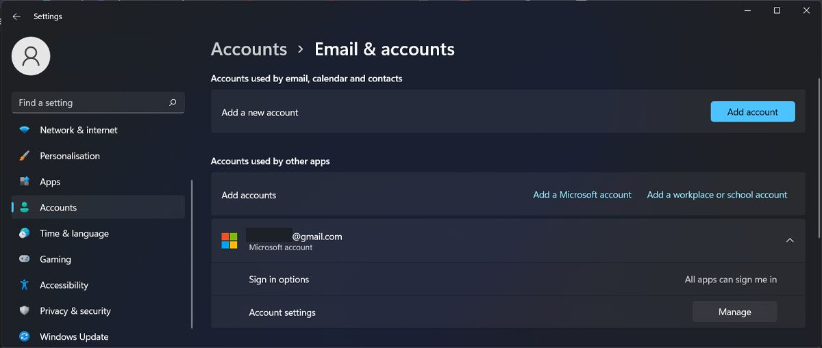 Windows 11 connected accounts