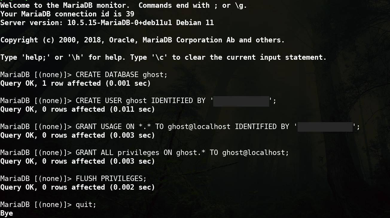mariadb ghost user and database creation