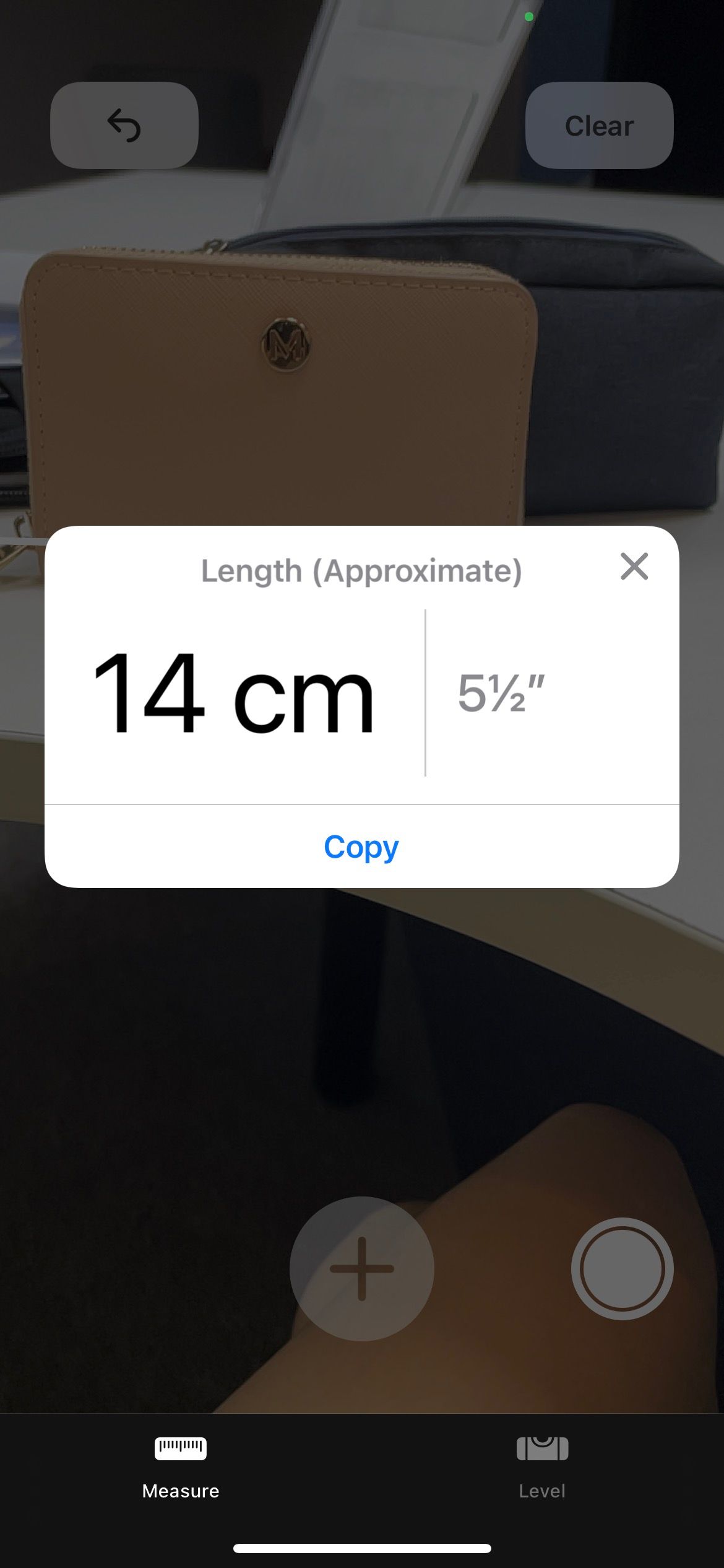 view measurement in centimeters and inches in iphone measure app