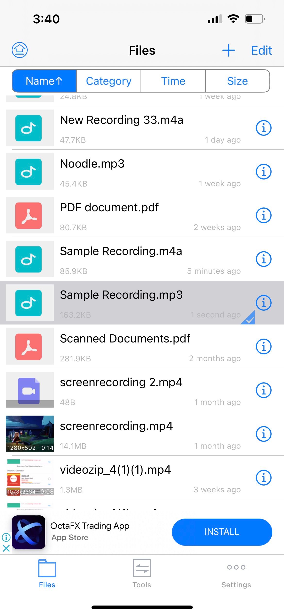 audio converted from m4a to mp3 in media converter app on iphone