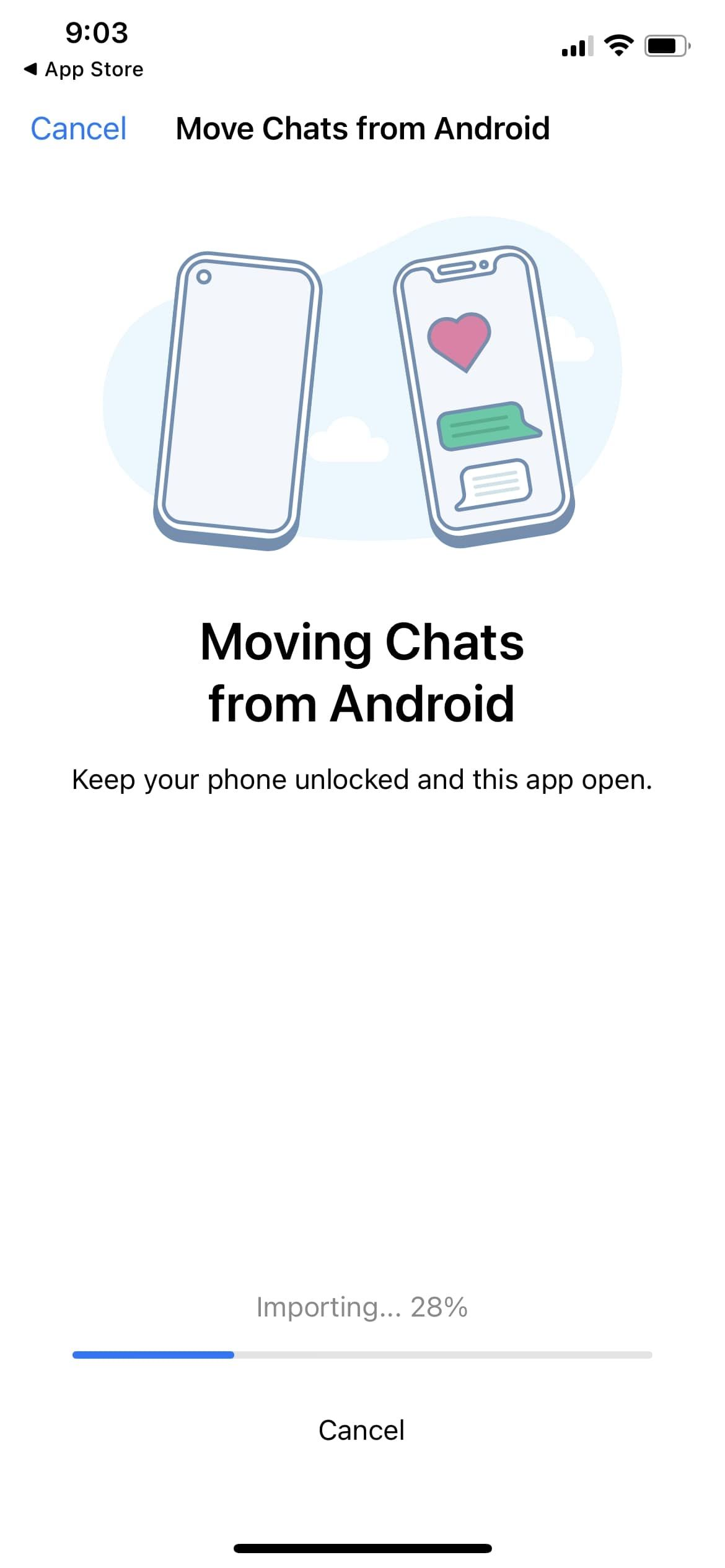 moveing chats progress screen on whatsapp iphone app