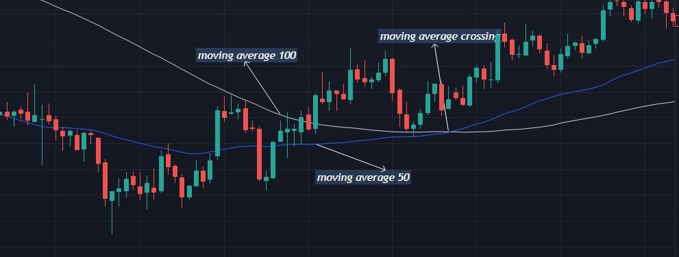 a picture showing moving average lines: 50 and 100