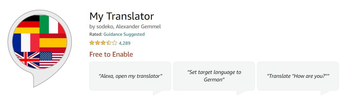 Screenshot of the My Translator skill