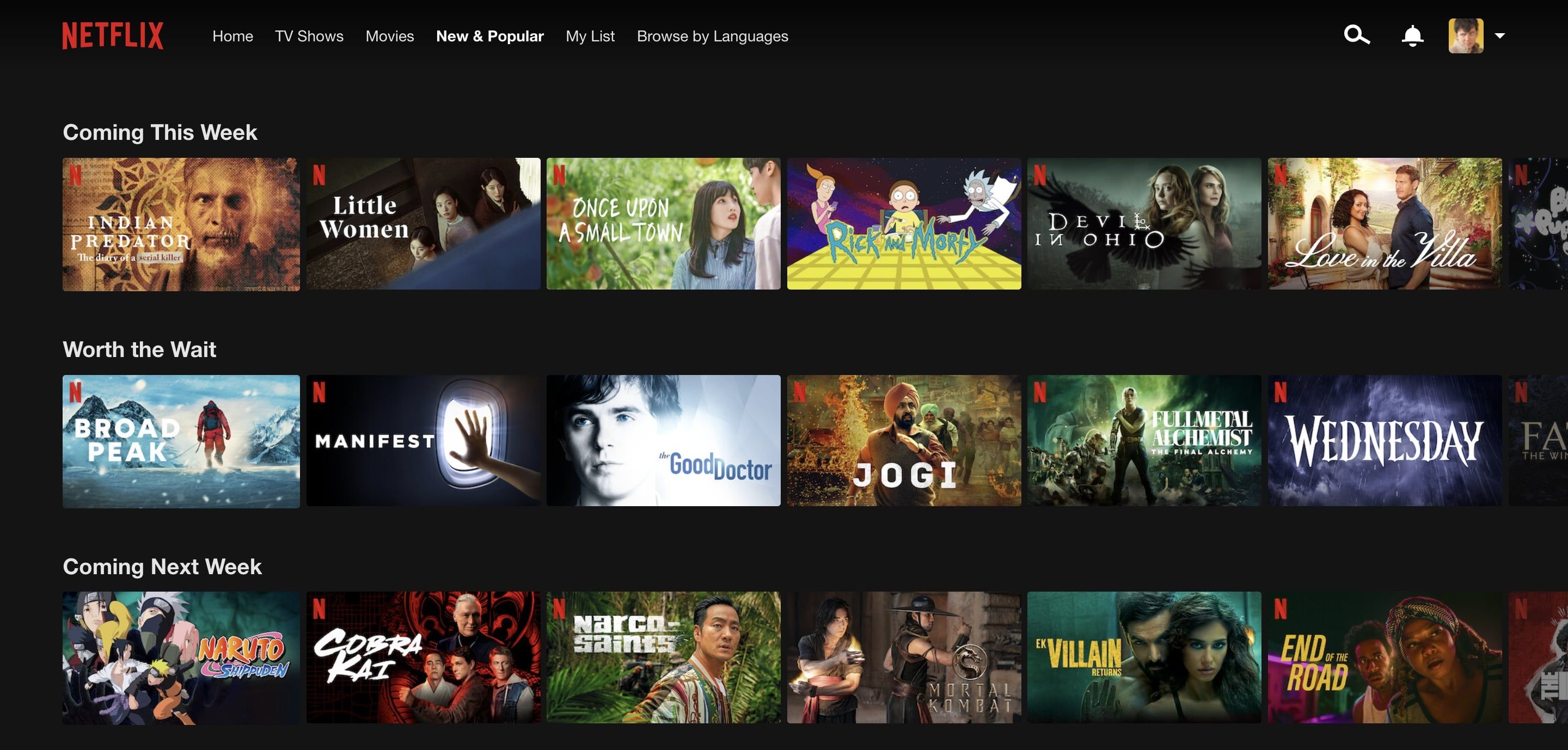 Netflix website showing TV shows and movies in rows