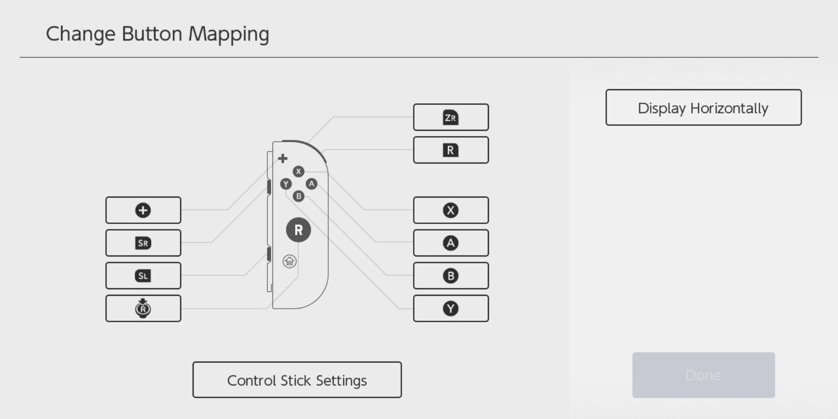 The Change Button Mapping screen on the Nintendo Switch in light mode