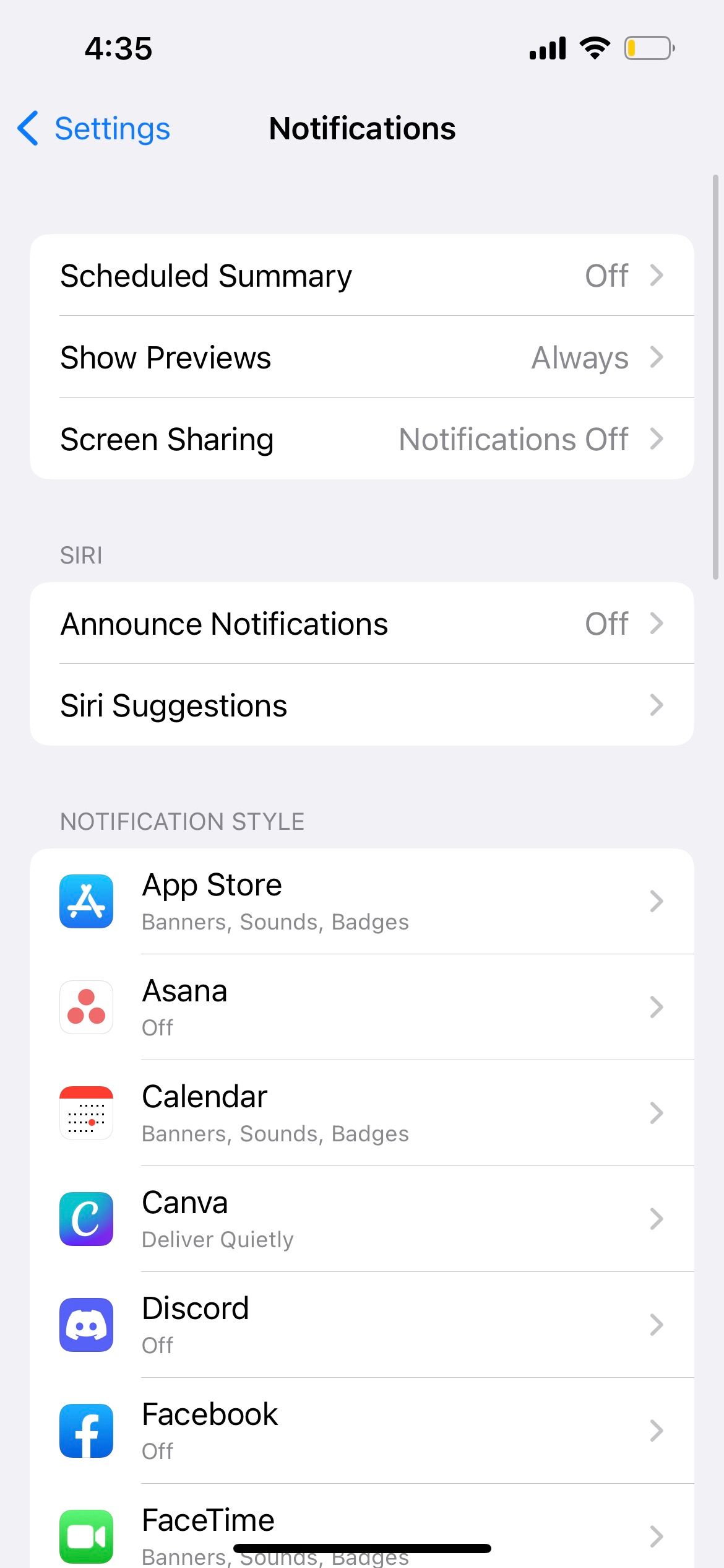 notifications settings in iphone