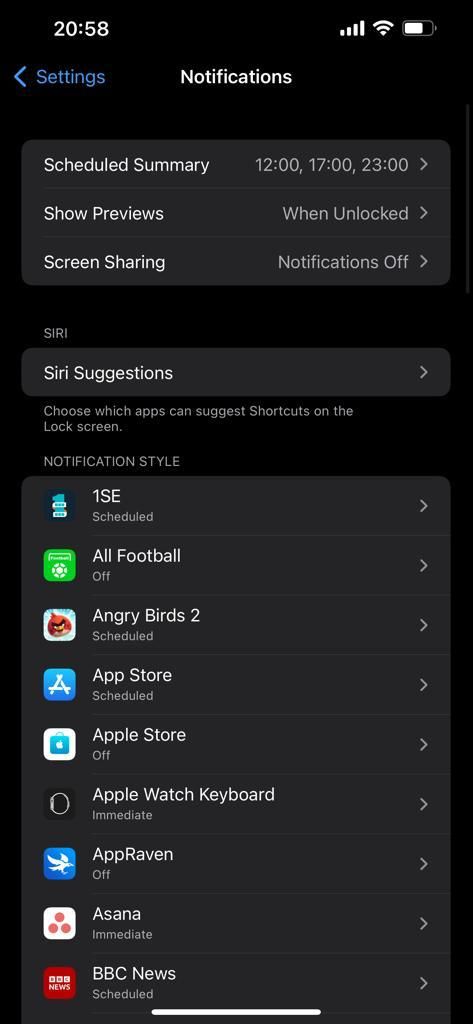 Settings page showing notifications options.