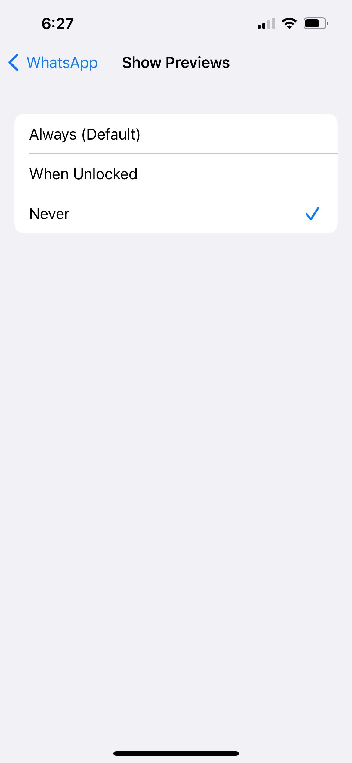 setting to never show notification previews on iphone 
