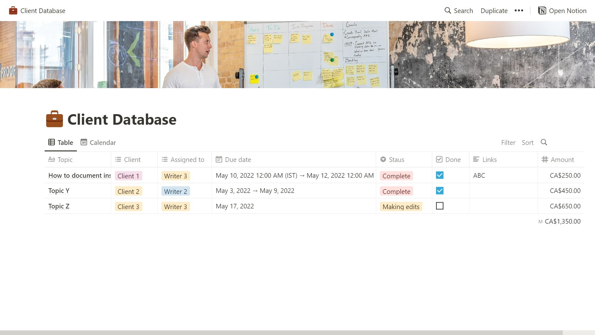 Notion Client Database Template