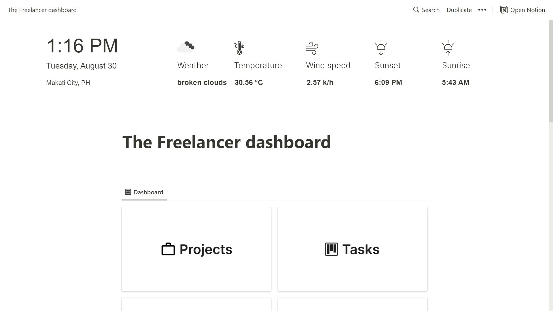 notion freelancer dashboard template