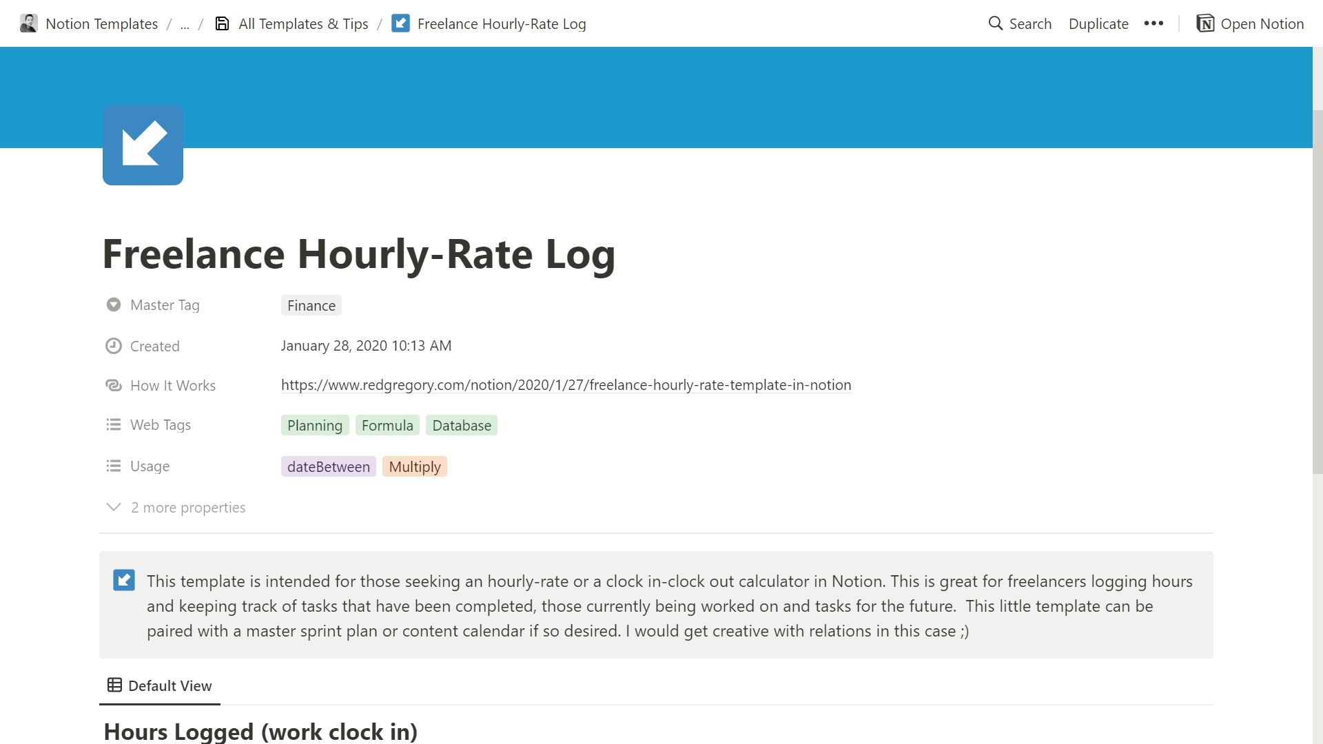 notion hourly rate log template