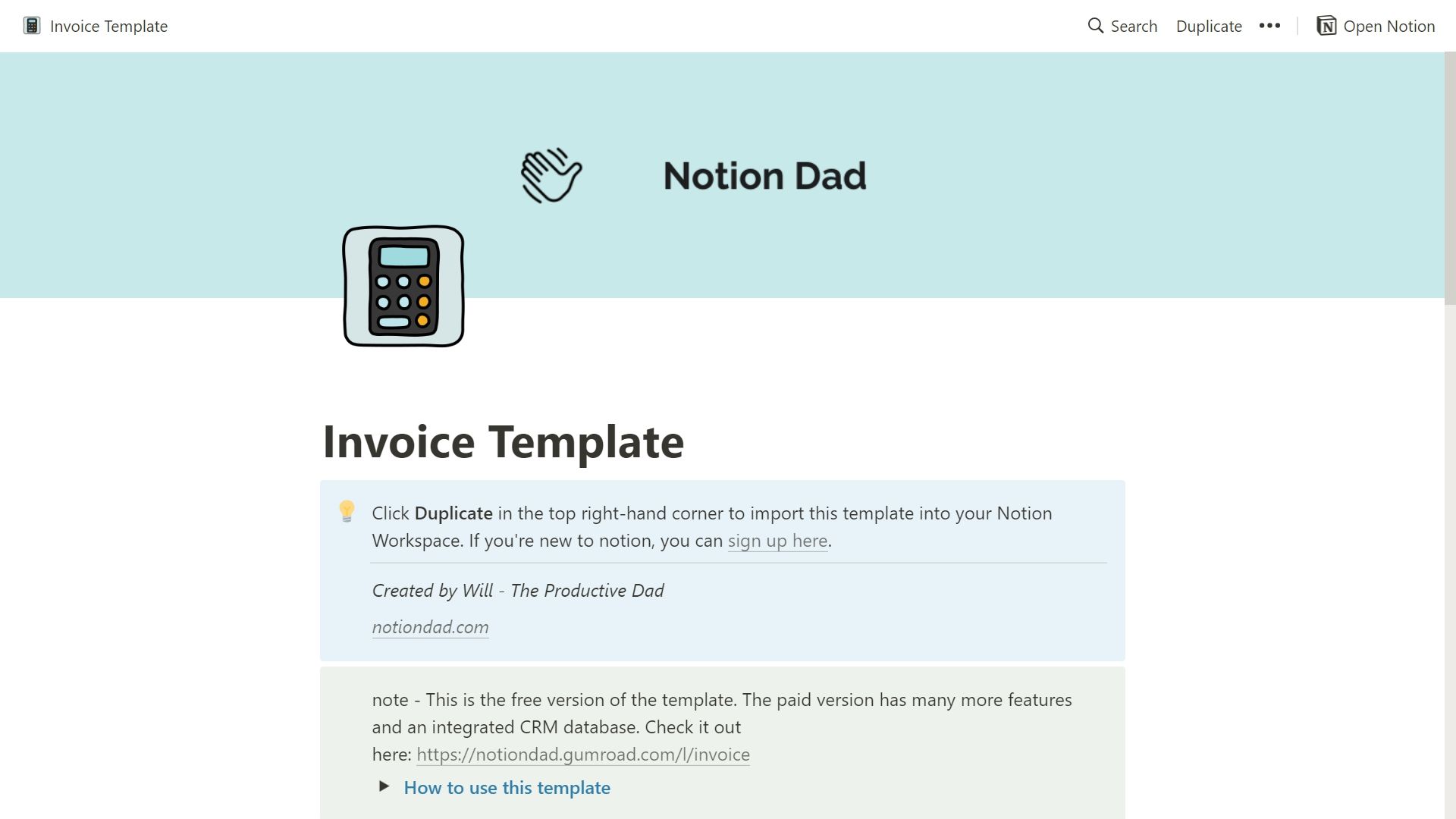 notion invoice template