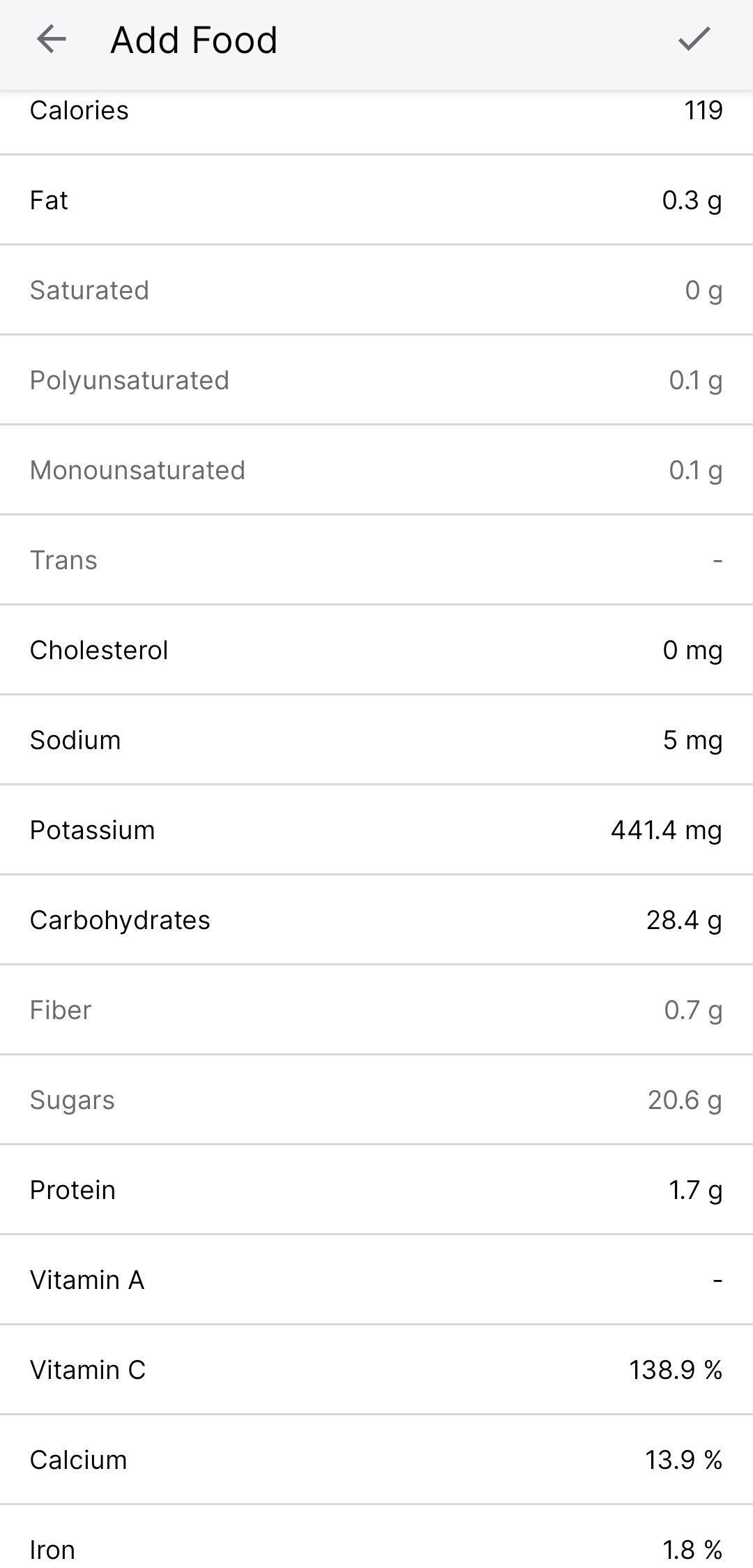 مواد مغذی غذا در اپلیکیشن MyFitnessPal