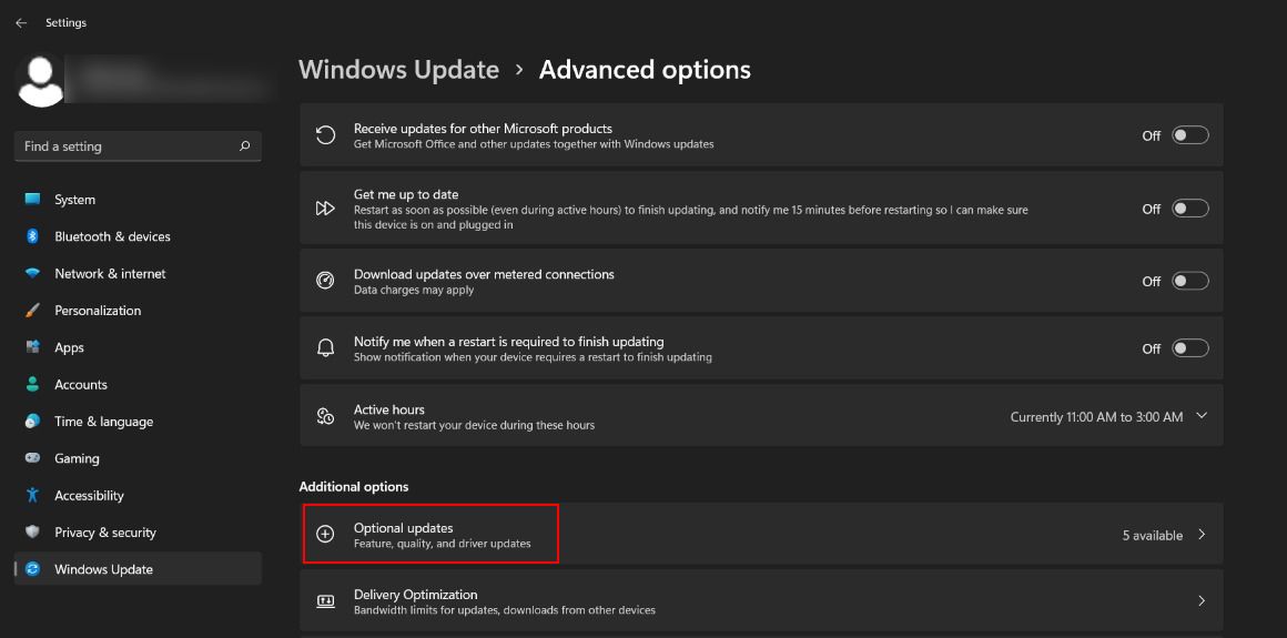 Optional Updates in Windows Update