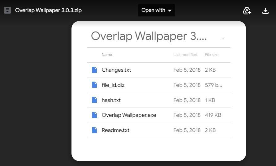 The Overlap Wallpaper download tab