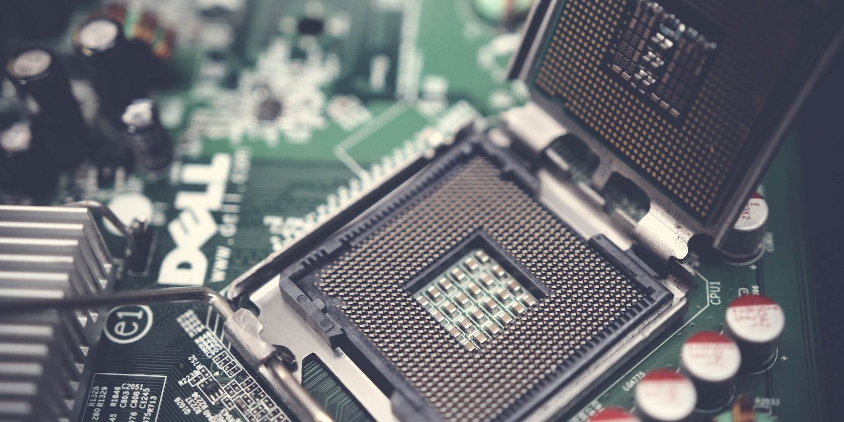 Closeup shot of a chip inside the CPU of a PC