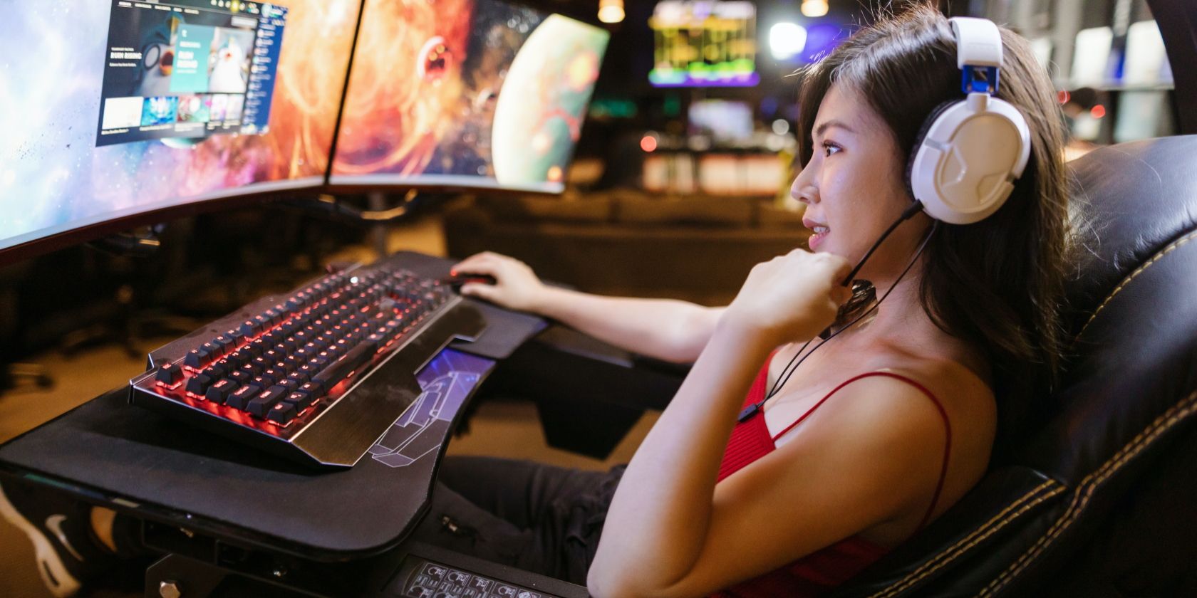 A woman playing a video game.