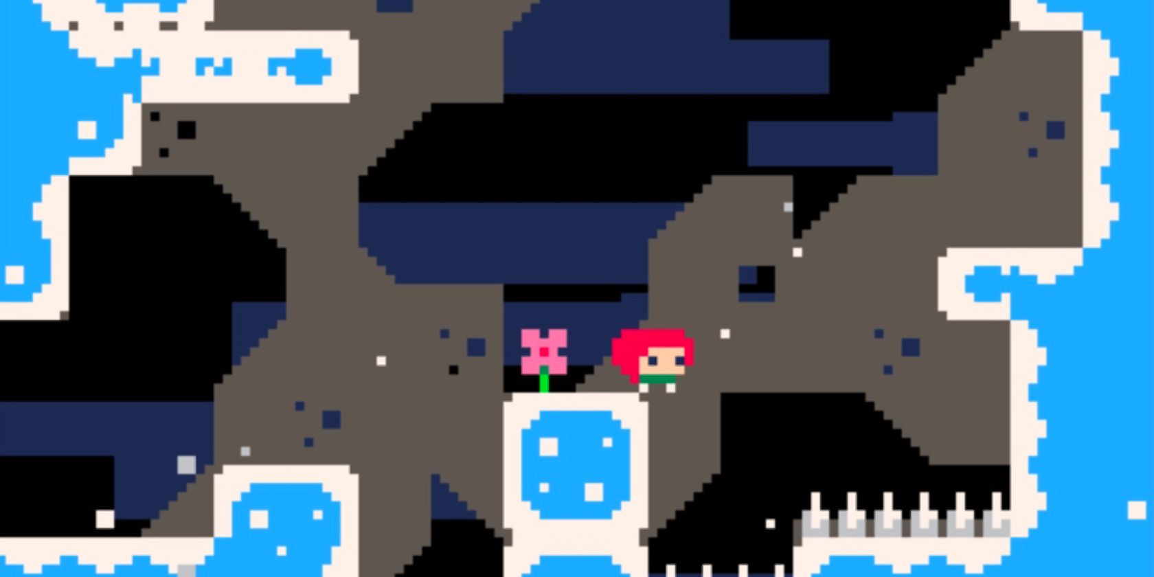 The PICO-8 Celeste prototype shows a red-headed character standing on a platform near spikes
