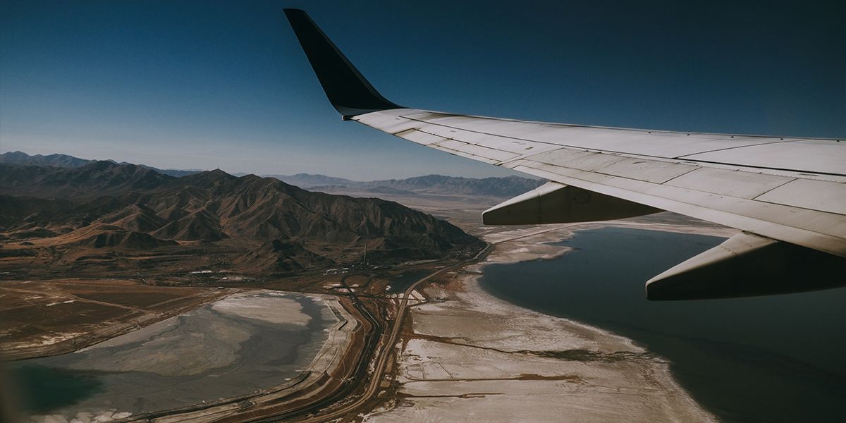 Mountains captured through an airplane window