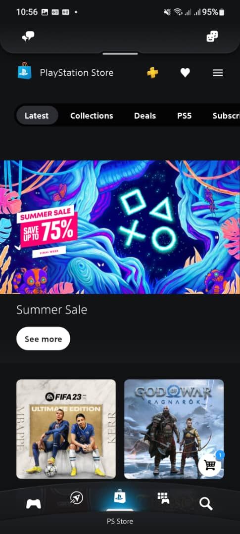 A screenshot of the playStation app showing the PS store