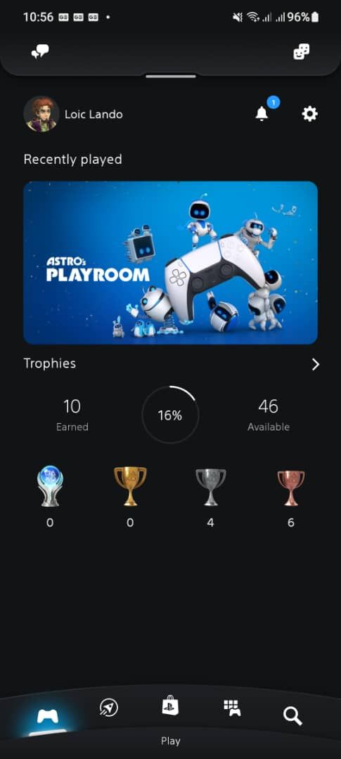 A screenshot of the PlayStation's app showing its dashboard