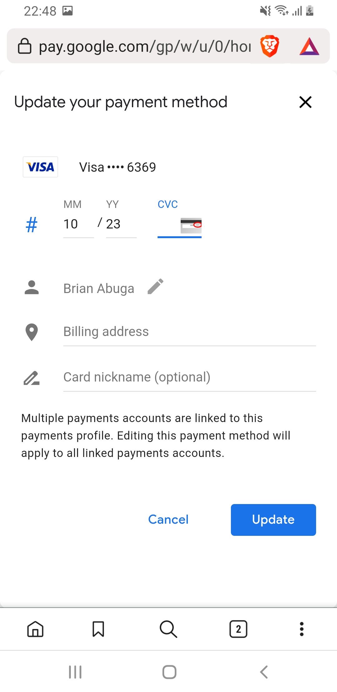 Screenshot of card on Play Store