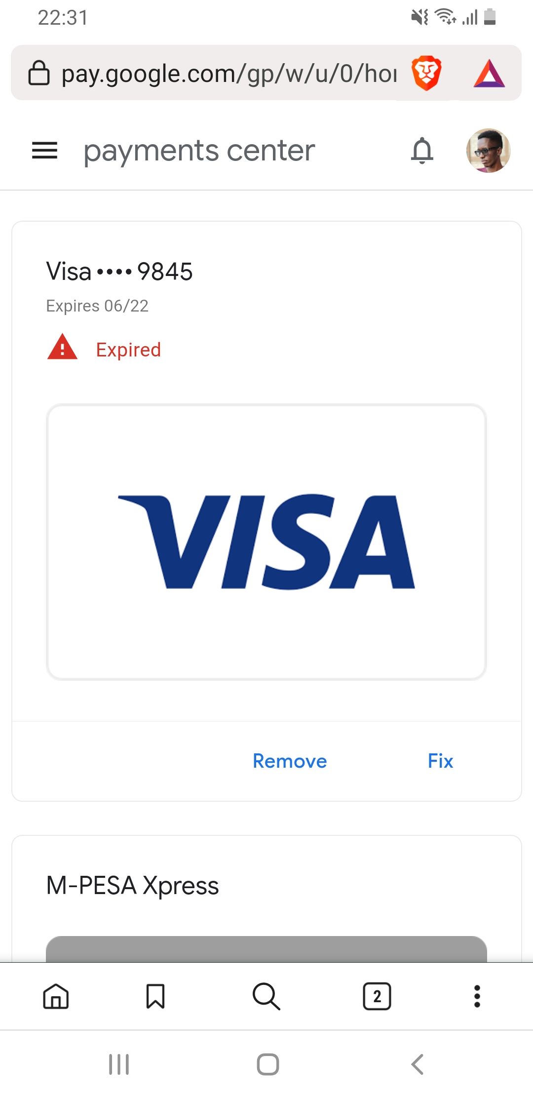 Screenshot of expired card on Play Store