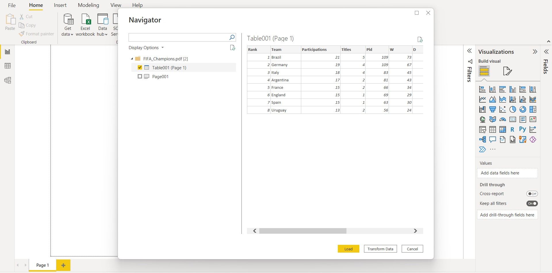 Importing a table in Power BI
