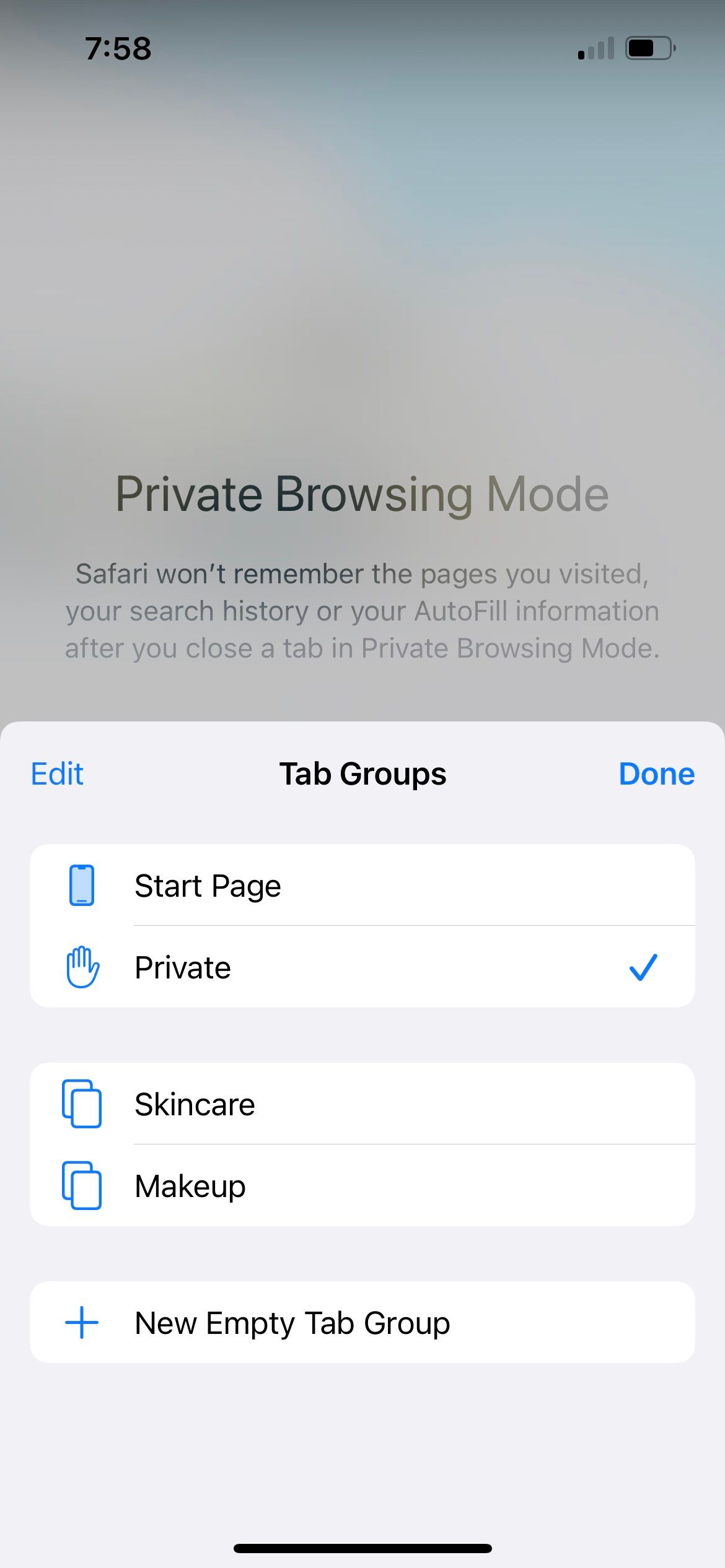 start new private tab in iphone safari app